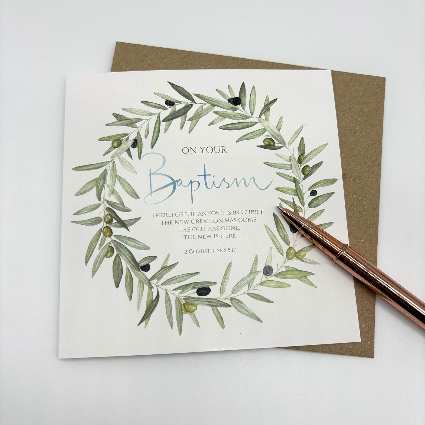 Baptism Olive Wreath Card